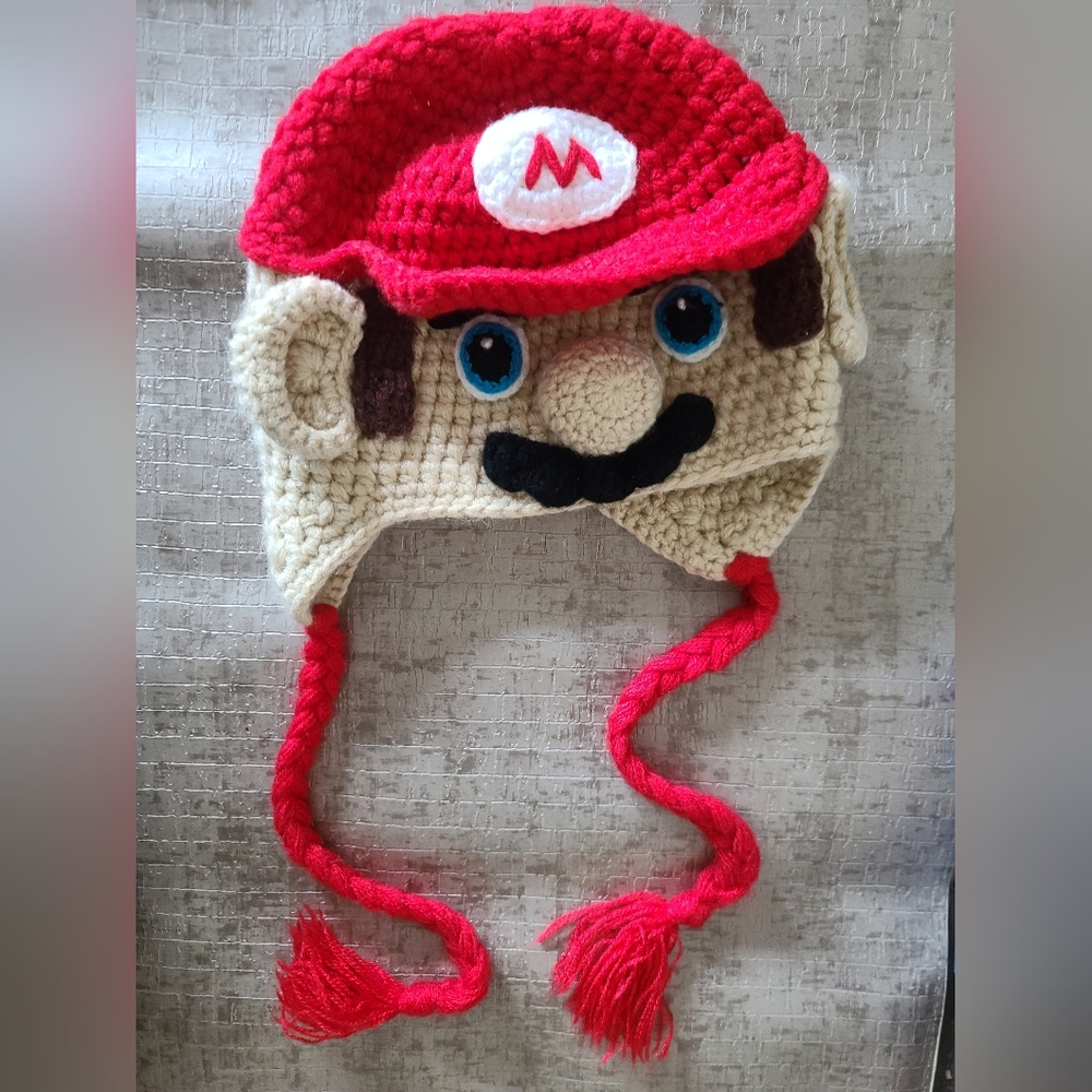 Hand Knit One Size Super Mario Winter Hat